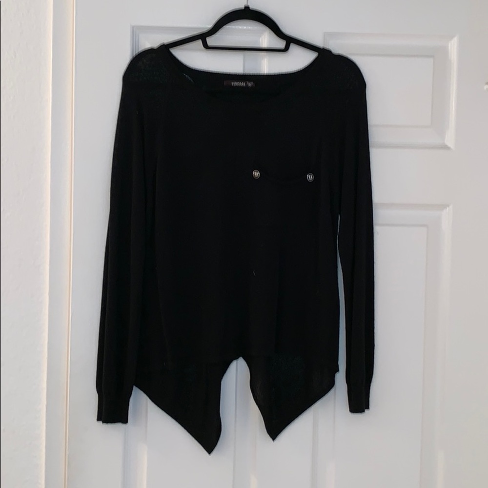Mixed fabric black knit sweater w/ pocket. medium